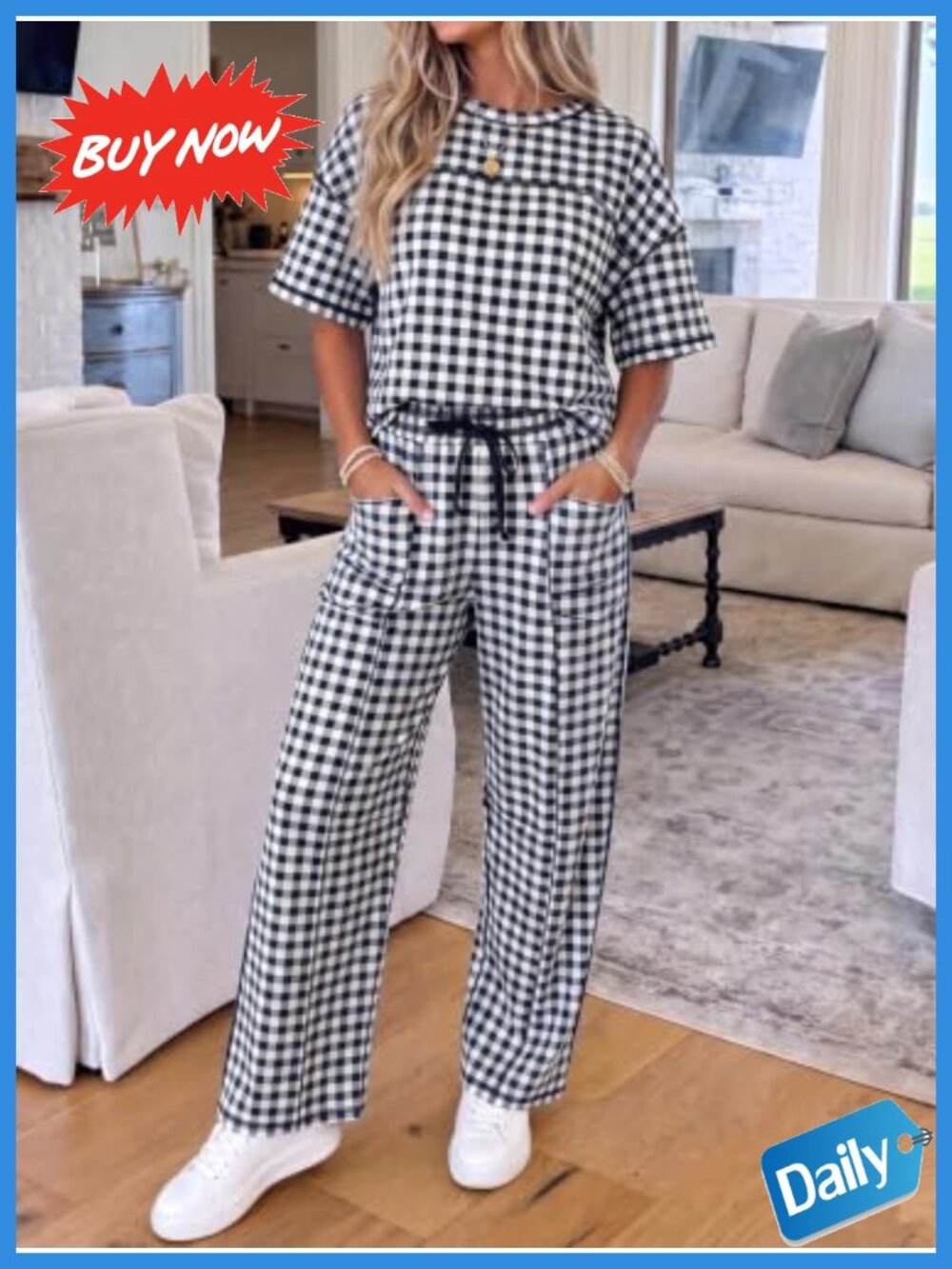 Womens 2 Piece Lounge Set Crop Tee Wide Leg Pants Matching Travel Outfit - Picture 3 of 4